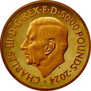 UK 5000 Pounds (Paul McCartney) CHARLES III D G REX F D 5000 POUNDS 2024 MJ coin obverse UK 5000 Pounds (Paul McCartney) CHARLES III D G REX F D 5000 POUNDS 2024 MJ coin obverse