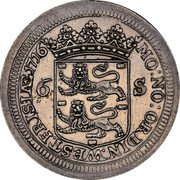 Netherlands 6 Stuivers (Scheepjesschelling Date above Crown. Piedfort) MO : NO : ORDIN : WESTFRISIÆ 1705 6 S coin obverse Netherlands 6 Stuivers (Scheepjesschelling Date above Crown. Piedfort) MO : NO : ORDIN : WESTFRISIÆ 1705 6 S coin obverse
