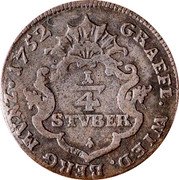 Germany 1/4 Stüber 1752 KM# 30 Wied-Neuwied / Countship / Regular Coinage coin reverse Germany 1/4 Stüber 1752 KM# 30 Wied-Neuwied / Countship / Regular Coinage coin reverse