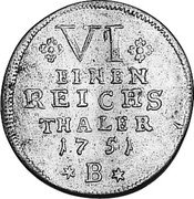 Germany 1/6 Thaler 1751 B KM# 252 Kingdom / Regular Coinage coin reverse Germany 1/6 Thaler 1751 B KM# 252 Kingdom / Regular Coinage coin reverse
