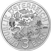 Austria 3 Euro (Nudibranch) REPUBLIK ÖSTERREICH 3 EURO coin obverse Austria 3 Euro (Nudibranch) REPUBLIK ÖSTERREICH 3 EURO coin obverse
