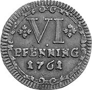 Germany 6 Pfenning 1761 KM# 333 Paderborn / Cathedral Chapter / Regular Coinage coin reverse