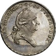 Germany 1 Conventionsthaler (Charles Theodor) KM# 560 CAR THEODOR D G C P R (U)(V)TR BAV DUX coin obverse