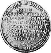 Germany 1 Thaler (Pattern) KM# PnA1 LUDOVICUS DICTUS FIDELIS HASSIÆ LANDGRAVIUS NATUS XXVI SEPTEMB ANNI M D LXXVII MORTUUS XXVII JVLII ANNI M D C XXVI REGNAVIT ANNOS XXX MENS V DIES XIX coin obverse