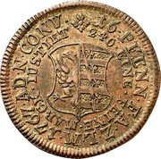 Germany 16 Pfennigs (Frederick Augustus Pattern) 16 PFENN F A Z L M 1767 AD N CONV 240 EINE FEINE MARCK IUSTIRT coin reverse