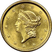 USA Dollar Liberty Head - Type 1 1851 KM# 73 LIBERTY coin obverse USA Dollar Liberty Head - Type 1 1851 KM# 73 LIBERTY coin obverse