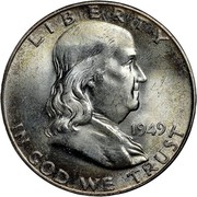 USA Half Dollar Franklin 1949 KM# 199 LIBERTY IN GOD WE TRUST coin obverse USA Half Dollar Franklin 1949 KM# 199 LIBERTY IN GOD WE TRUST coin obverse