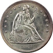 USA One Dol. Seated Liberty 1847 KM# 71 LIBERTY coin obverse USA One Dol. Seated Liberty 1847 KM# 71 LIBERTY coin obverse