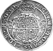 UK 1/2 Crown Charles I (1638-1639) Second Milled Briot Issue. KM# 197 CHRISTO AVSPICE REGNO C R coin reverse UK 1/2 Crown Charles I (1638-1639) Second Milled Briot Issue. KM# 197 CHRISTO AVSPICE REGNO C R coin reverse