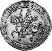 UK 1/2 Crown Charles I 1644 Exeter KM# 305.2 CAROLVS∙D∙G∙MA:...ET∙HIB∙REX coin obverse UK 1/2 Crown Charles I 1644 Exeter KM# 305.2 CAROLVS∙D∙G∙MA:...ET∙HIB∙REX coin obverse