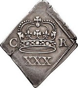 UK 1/2 Crown Charles I. Newark siege coin 1646 KM# 371 C R XXX coin obverse UK 1/2 Crown Charles I. Newark siege coin 1646 KM# 371 C R XXX coin obverse