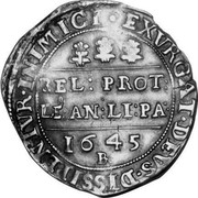 UK 1/2 Crown (Charles I) KM# 214.21 ∙EXVRGAT∙DEVS∙DISSIPENTVR∙INIMICI∙ REL:PROT:LE:AN:LI:PA: *YEAR* BR coin reverse UK 1/2 Crown (Charles I) KM# 214.21 ∙EXVRGAT∙DEVS∙DISSIPENTVR∙INIMICI∙ REL:PROT:LE:AN:LI:PA: *YEAR* BR coin reverse