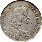 UK 1/2 Crown Charles II 1668/4 KM# 428.4 CAROLVS∙II∙ DEI∙GRATIA coin obverse UK 1/2 Crown Charles II 1668/4 KM# 428.4 CAROLVS∙II∙ DEI∙GRATIA coin obverse