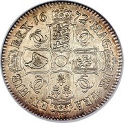 UK 1/2 Crown Charles II (3rd portrait) 1672 KM# 428.5 MAG∙ BR∙FRA∙ET∙HIB REG∙*YEAR*∙ CC CC CC CC coin reverse UK 1/2 Crown Charles II (3rd portrait) 1672 KM# 428.5 MAG∙ BR∙FRA∙ET∙HIB REG∙*YEAR*∙ CC CC CC CC coin reverse