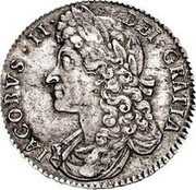 UK 1/2 Crown James II (2nd bust) 1688 KM# 462 IACOBVS ∙ II ∙ DEI ∙ GRATIA coin obverse UK 1/2 Crown James II (2nd bust) 1688 KM# 462 IACOBVS ∙ II ∙ DEI ∙ GRATIA coin obverse