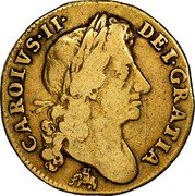 UK 1/2 Guinea 1680 KM# 439.2 Guinea coins CAROLVS II DEI GRATIA coin obverse UK 1/2 Guinea 1680 KM# 439.2 Guinea coins CAROLVS II DEI GRATIA coin obverse