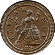 UK 1/2 Penny George I 1724 Varieties exist. KM# 557 BRITAN NIA ∙ coin reverse UK 1/2 Penny George I 1724 Varieties exist. KM# 557 BRITAN NIA ∙ coin reverse