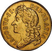 UK 2 Guineas James II 1687 KM# 464 IACOBVS∙II∙ DEI∙GRATIA coin obverse UK 2 Guineas James II 1687 KM# 464 IACOBVS∙II∙ DEI∙GRATIA coin obverse