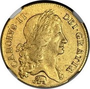 UK 2 Guineas (Carolvs II) KM# 425.1 CAROLVS II DEI GRATIA coin obverse