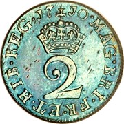 UK 2 Pence Anne 1710 KM# 513 MAG∙BRI∙FR∙HIB∙REG∙*YEAR*∙ 2 coin reverse UK 2 Pence Anne 1710 KM# 513 MAG∙BRI∙FR∙HIB∙REG∙*YEAR*∙ 2 coin reverse