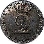 UK 2 Pence George II 1740 KM# 568 MAG∙BRI∙FR∙ET∙HIB∙REX ∙*YEAR*∙ 2 coin reverse UK 2 Pence George II 1740 KM# 568 MAG∙BRI∙FR∙ET∙HIB∙REX ∙*YEAR*∙ 2 coin reverse