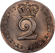 UK 2 Pence George III 1786 KM# 595 MAG∙BRI∙FR∙ET∙HIB∙REX ∙*YEAR*∙ 2 coin reverse UK 2 Pence George III 1786 KM# 595 MAG∙BRI∙FR∙ET∙HIB∙REX ∙*YEAR*∙ 2 coin reverse