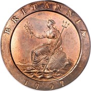 UK 2 Pence George III Cartwheel 1797 KM# 619 BRITANNIA. 1797 coin reverse UK 2 Pence George III Cartwheel 1797 KM# 619 BRITANNIA. 1797 coin reverse
