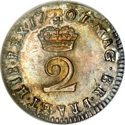 UK 2 Pence William III (2 Pence) 1701 KM# 500.2 MAG∙BR∙FRA∙HIB∙REX∙*YEAR*∙ 2 coin reverse UK 2 Pence William III (2 Pence) 1701 KM# 500.2 MAG∙BR∙FRA∙HIB∙REX∙*YEAR*∙ 2 coin reverse