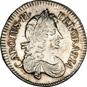 UK 3 Pence Charles II 1679 KM# 433 CAROLVS∙II∙ DEI∙GRATIA coin obverse
