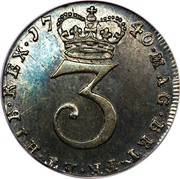 UK 3 Pence George II 1740 KM# 569 MAG∙BRI∙FR∙ET∙HIB∙REX ∙*YEAR*∙ 3 coin reverse UK 3 Pence George II 1740 KM# 569 MAG∙BRI∙FR∙ET∙HIB∙REX ∙*YEAR*∙ 3 coin reverse