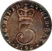 UK 3 Pence George III 1795 KM# 616 MAG ∙ BRI ∙ FR ET ∙ HIB ∙ REX ∙ coin reverse UK 3 Pence George III 1795 KM# 616 MAG ∙ BRI ∙ FR ET ∙ HIB ∙ REX ∙ coin reverse