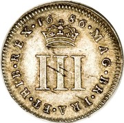 UK 3 Pence James II 1686 KM# 450 MAG∙BR∙FRA∙ET∙HIB∙REX ∙*YEAR*∙ III coin reverse UK 3 Pence James II 1686 KM# 450 MAG∙BR∙FRA∙ET∙HIB∙REX ∙*YEAR*∙ III coin reverse