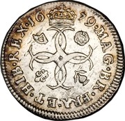 UK 4 Pence Groat 1679 KM# 434 MAG∙BR∙FRA∙ET∙HIB∙REX ∙*YEAR*∙ CCCC coin reverse