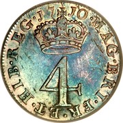 UK 4 Pence Groat 1710 KM# 515 MAG ∙ BR ∙ VR ∙ ET ∙ HIB ∙ REG ∙ coin reverse UK 4 Pence Groat 1710 KM# 515 MAG ∙ BR ∙ VR ∙ ET ∙ HIB ∙ REG ∙ coin reverse