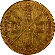 UK 5 Guineas Charles II 1668 KM# 430.2 MAG∙ BR∙FRA∙ ET∙HIB∙ REX∙*YEAR*∙ coin reverse UK 5 Guineas Charles II 1668 KM# 430.2 MAG∙ BR∙FRA∙ ET∙HIB∙ REX∙*YEAR*∙ coin reverse