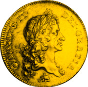 UK 5 Guineas Charles II 1677 KM# 430.3 CAROLVS∙II∙ DEI∙GRATIA coin obverse UK 5 Guineas Charles II 1677 KM# 430.3 CAROLVS∙II∙ DEI∙GRATIA coin obverse