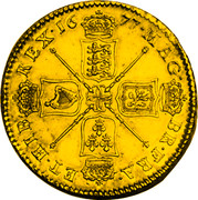UK 5 Guineas Charles II 1677 KM# 430.3 MAG∙ BR∙FRA∙ ET∙HIB∙ REX∙*YEAR*∙ coin reverse UK 5 Guineas Charles II 1677 KM# 430.3 MAG∙ BR∙FRA∙ ET∙HIB∙ REX∙*YEAR*∙ coin reverse