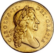 UK 5 Guineas Charles II 1679 KM# 444.1 CAROLVS∙II∙ DEI∙GRATIA coin obverse UK 5 Guineas Charles II 1679 KM# 444.1 CAROLVS∙II∙ DEI∙GRATIA coin obverse