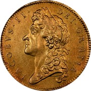 UK 5 Guineas James II 1687 KM# 460.1 IACOBVS∙II∙ DEI∙GRATIA coin obverse UK 5 Guineas James II 1687 KM# 460.1 IACOBVS∙II∙ DEI∙GRATIA coin obverse