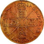 UK 5 Guineas James II 1687 KM# 460.1 MAG∙ BR∙FRA∙ ET∙HIB∙ REX∙*YEAR*∙ coin reverse UK 5 Guineas James II 1687 KM# 460.1 MAG∙ BR∙FRA∙ ET∙HIB∙ REX∙*YEAR*∙ coin reverse