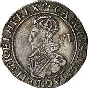 UK 6 Pence Charles I (1625-1649) Tower Varieties exist. KM# 94 CAROLVS D G MAG BRI FRA ET HI REX VI coin obverse UK 6 Pence Charles I (1625-1649) Tower Varieties exist. KM# 94 CAROLVS D G MAG BRI FRA ET HI REX VI coin obverse