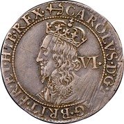 UK 6 Pence Charles I (1638-1639) Aberystwyth Varieties exist. KM# 184 CAROLVS D G MAG BRIT BR ET HIB REX VI coin obverse UK 6 Pence Charles I (1638-1639) Aberystwyth Varieties exist. KM# 184 CAROLVS D G MAG BRIT BR ET HIB REX VI coin obverse