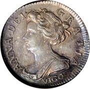UK 6 Pence Anne VIGO 1703 KM# 516.1 ANNA∙DEI∙ GRATIA∙ VIGO∙ coin obverse UK 6 Pence Anne VIGO 1703 KM# 516.1 ANNA∙DEI∙ GRATIA∙ VIGO∙ coin obverse