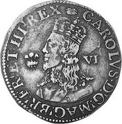 UK 6 Pence Charles I (1638-1639) Aberystwyth KM# 182 CAROLVS∙D:G:MAG:BR:FR:ET∙HI:REX VI coin obverse UK 6 Pence Charles I (1638-1639) Aberystwyth KM# 182 CAROLVS∙D:G:MAG:BR:FR:ET∙HI:REX VI coin obverse