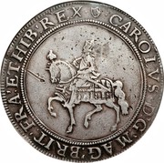 UK Crown Charles I (1625-1649) KM# 128 ∙CAROLVS∙D:G:MAG:BRIT:FRA:ET∙HIB:REX∙ coin obverse UK Crown Charles I (1625-1649) KM# 128 ∙CAROLVS∙D:G:MAG:BRIT:FRA:ET∙HIB:REX∙ coin obverse