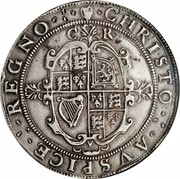 UK Crown Charles I (1625-1649) KM# 128 ∙CHRISTO∙:∙AVSPICE∙:∙REGNO∙:∙ C R coin reverse UK Crown Charles I (1625-1649) KM# 128 ∙CHRISTO∙:∙AVSPICE∙:∙REGNO∙:∙ C R coin reverse
