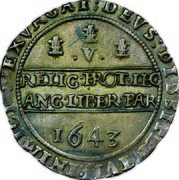 UK Crown Charles I 1643 Oxford KM# 226.1 :EXVRGAT:DEVS:DISSIPENTVR:INIMICI:∙ ∙V∙ RELIG∙PROT∙LEG∙ANG:LIBER:PAR 1643 coin reverse UK Crown Charles I 1643 Oxford KM# 226.1 :EXVRGAT:DEVS:DISSIPENTVR:INIMICI:∙ ∙V∙ RELIG∙PROT∙LEG∙ANG:LIBER:PAR 1643 coin reverse