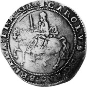 UK Crown Charles I 1644 Exeter KM# 334.2 :CAROLVS:D:G:MAG:BRI:FRA:ET:HIB:REX: coin obverse UK Crown Charles I 1644 Exeter KM# 334.2 :CAROLVS:D:G:MAG:BRI:FRA:ET:HIB:REX: coin obverse