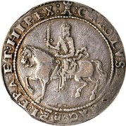 UK Crown Charles I 1645 Exeter KM# 334.3 :CAROLVS:...MAG:BRI:FRA:ET:HI:REX: coin obverse UK Crown Charles I 1645 Exeter KM# 334.3 :CAROLVS:...MAG:BRI:FRA:ET:HI:REX: coin obverse