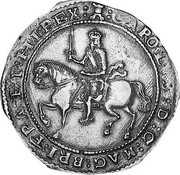 UK Crown Charles I 1645 Exeter Varieties exist. KM# 334.4 :CAROLVS:D:G:MAG:BRI:FRA:ET:HIB:REX: coin obverse UK Crown Charles I 1645 Exeter Varieties exist. KM# 334.4 :CAROLVS:D:G:MAG:BRI:FRA:ET:HIB:REX: coin obverse